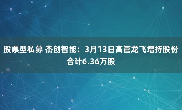 股票型私募 杰创智能：3月13日高管龙飞增持股份合计6.36万股